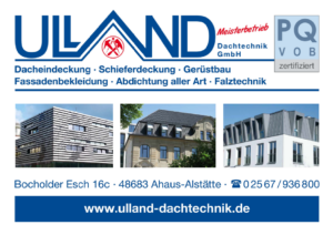 Logo und Kontaktdaten von der Dachdeckerei Ulland